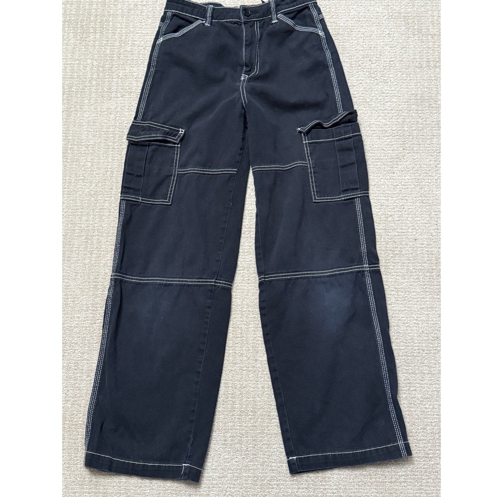 H&M Divided Cargo Pants Wide Leg Contrast‎ Stitching Black Size 0